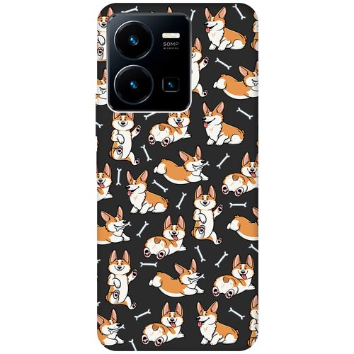 Матовый чехол Corgi Pattern для Vivo Y35 / Виво У35 с 3D эффектом черный матовый чехол fck pattern w для vivo y35 виво у35 с 3d эффектом черный