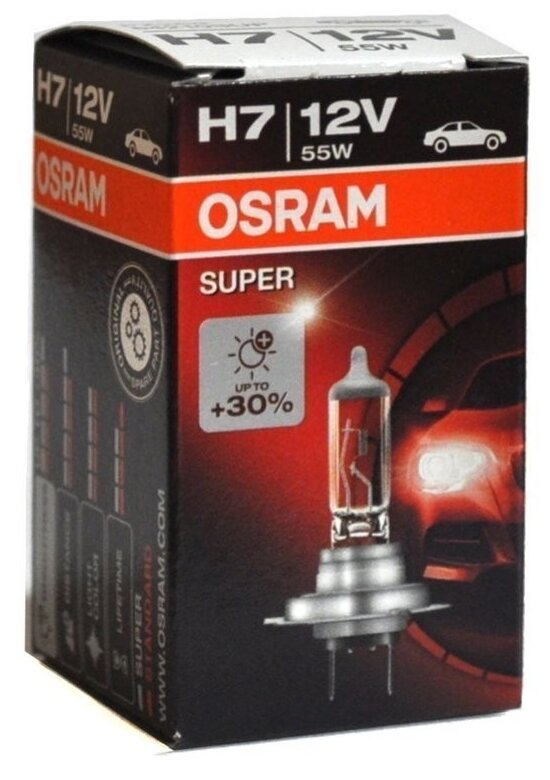 Лампа автомобильная галогенная OSRAM Super 64210SUP H7 12V 55W PX26d 1 шт.
