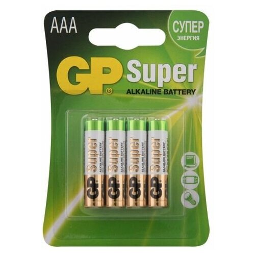 Батарейка GP Super Alkaline 24A LR03 24A-CR4 1.5V, 4шт, 1.15Ah, size A батарейка gp super aaa lr03 24a алкалиновая bc4 промо 3 1 gp 24a3 1 2cr4