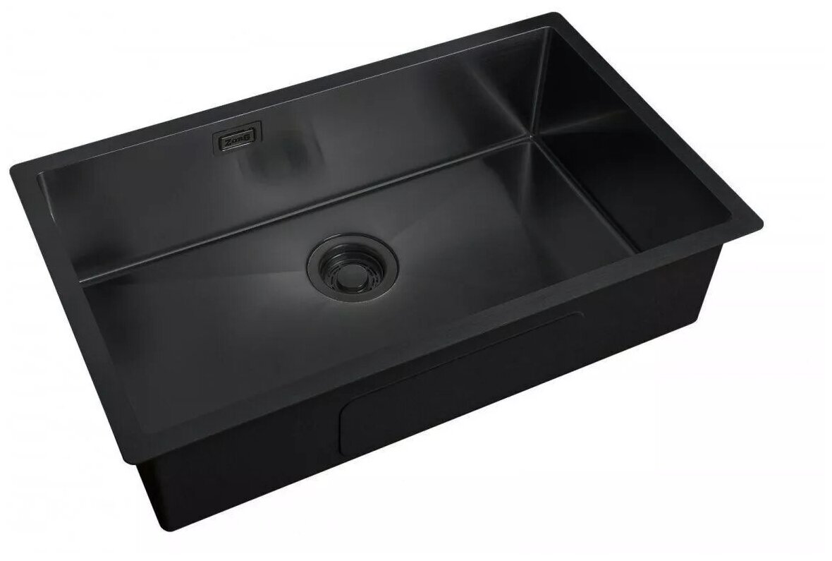 Мойка кухонная Zorg Light ZL R 740440 GRAFIT, графит черная, большая чаша, толщина 1,2 мм, с сифоном, премиум
