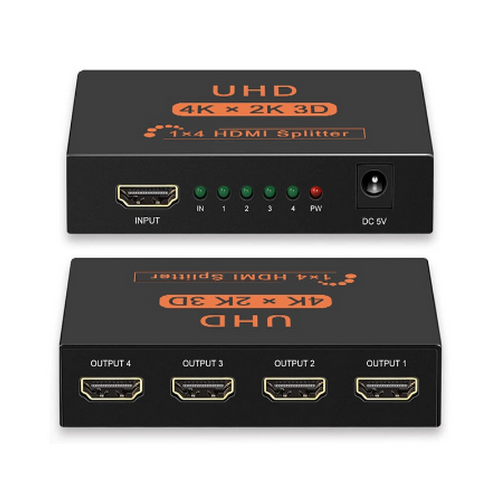 Сплиттер HDMI 1х4 Ultra HD 4Кх2К, 3D с блоком питания