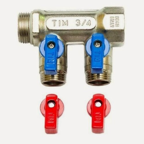 Изображение товара Коллектор для воды на 2 выхода 3/4 на 1/2 с шаровыми кранами, гребенка для водоснабжения TIM
