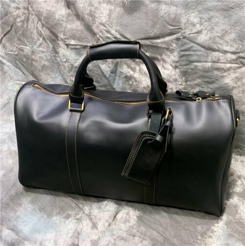 Сумка дорожная CamelBags TB-0007BLCK-GL, натуральная кожа, 35 л, 25х27х51 см, ручная кладь, отделение для обуви, опорные ножки, плечевой ремень, черный