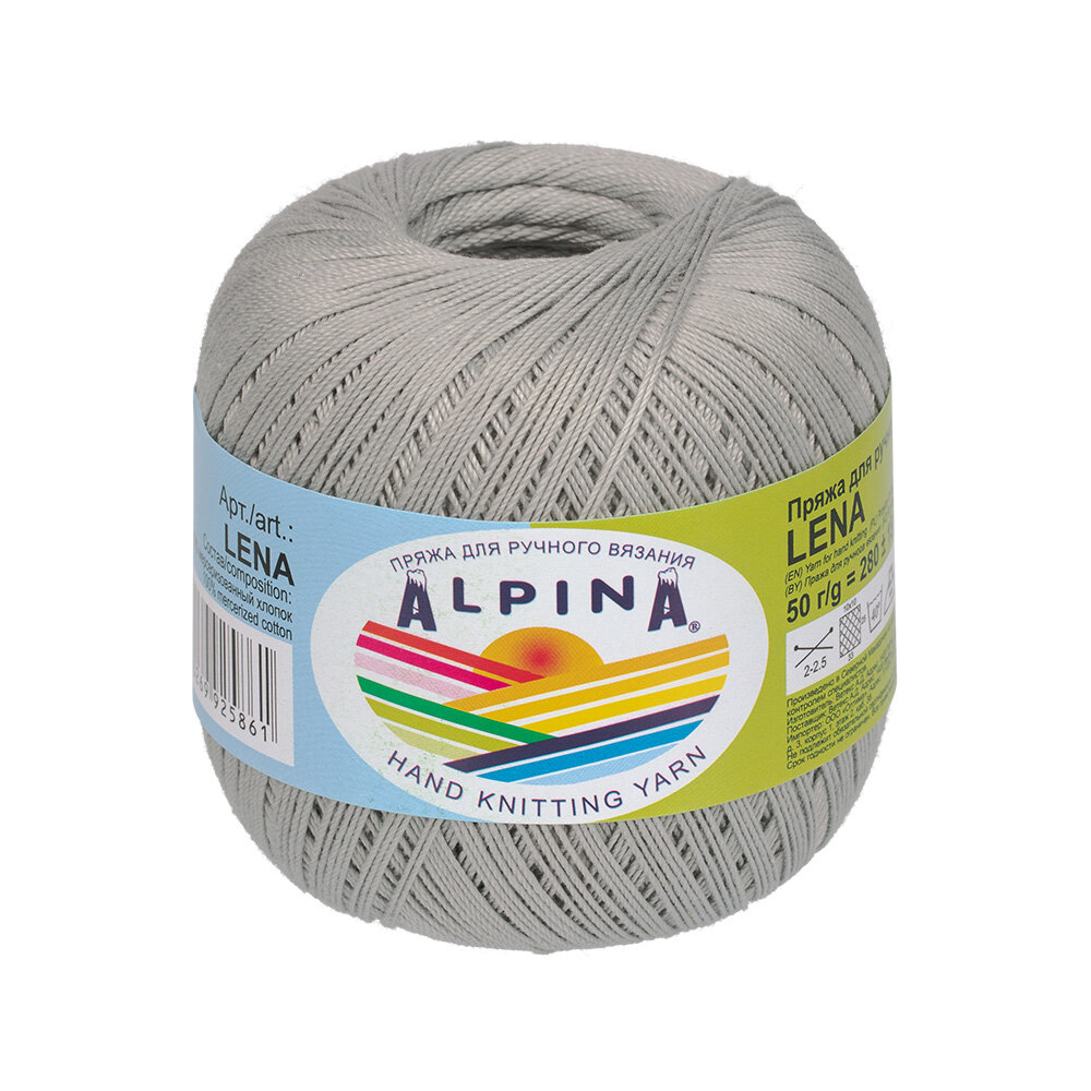 Пряжа ALPINA "LENA" 100% мерсеризованный хлопок 50 г 280 м №41 св. серый