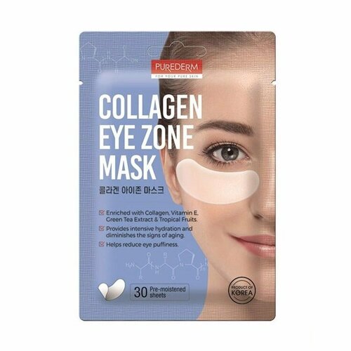 Purederm Collagen Eye Zone Mask Тканевые патчи с коллагеном для кожи вокруг глаз, 30 шт