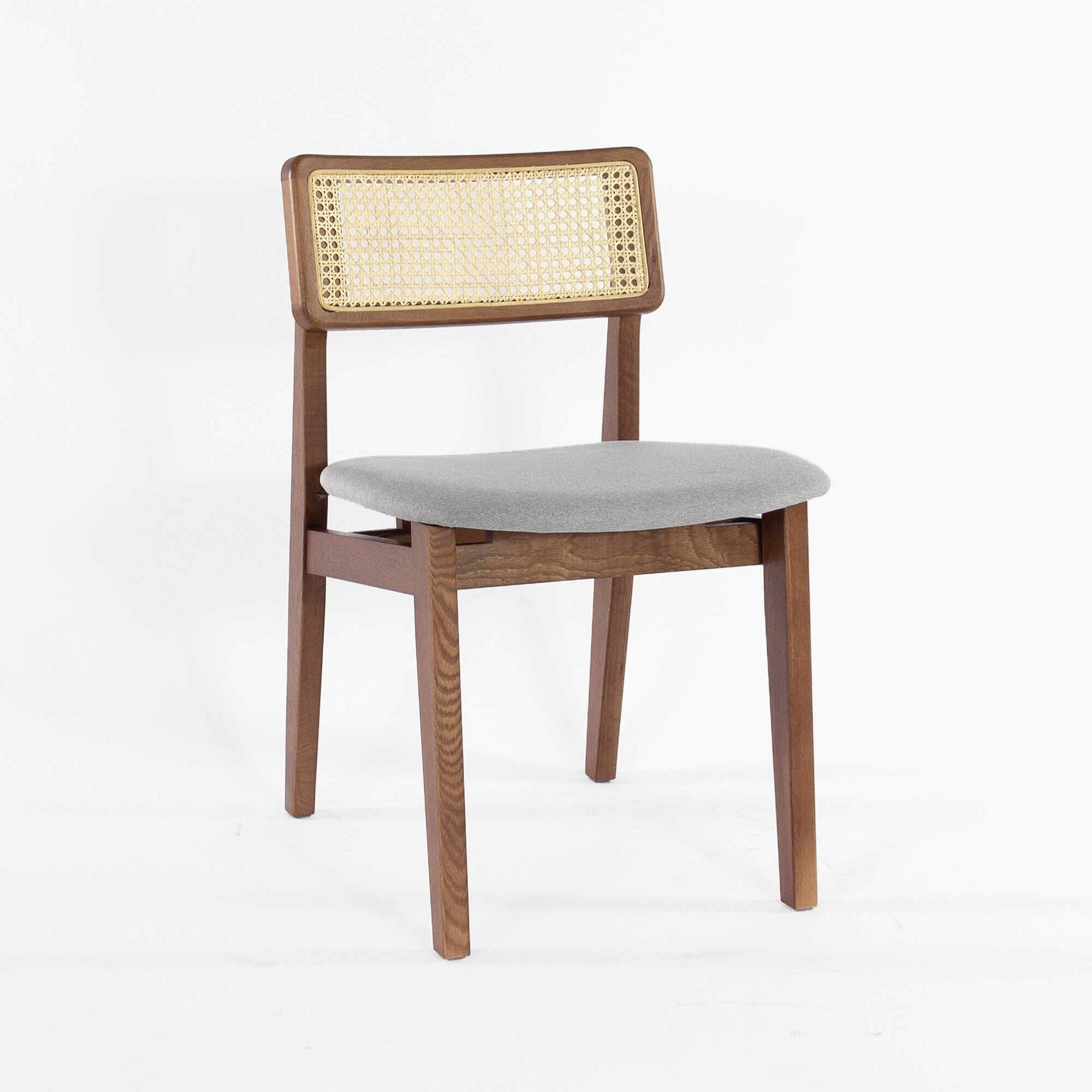 фото Стул Нант серая ткань, массив дуба (орех) для дома/для гостиной/для столовой/для кафе/кухонный стул/стул кухонный