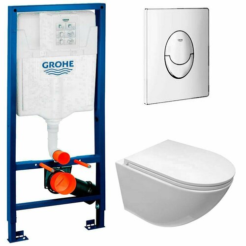 Инсталляция Grohe Rapid SL 38721001 + унитаз Cerutti Sella aria B-2376-3 безободковый с сиденьем инсталляция grohe rapid sl 3 в 1 для подвесного унитаза с хромированной кнопкой