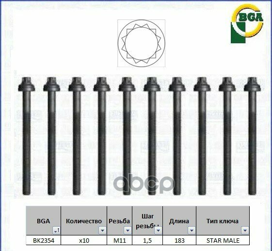 К-Кт Болтов Гбц Hon Civic Viii 1.8 I-Vtec [R18a2] 06- M11x1.5x183 Bga арт. BK2354