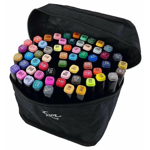 фото Маркеры (фломастеры) для скетчинга 60 штук (цветов) (набор профессиональных двухсторонних скетч маркеров в чехле) zarin