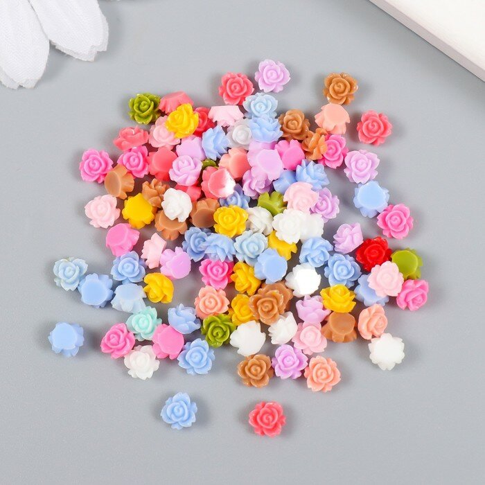 фото Арт Узор Декор для творчества пластик "Разноцветные розочки" набор 100 шт микс 0,6х0,6 см