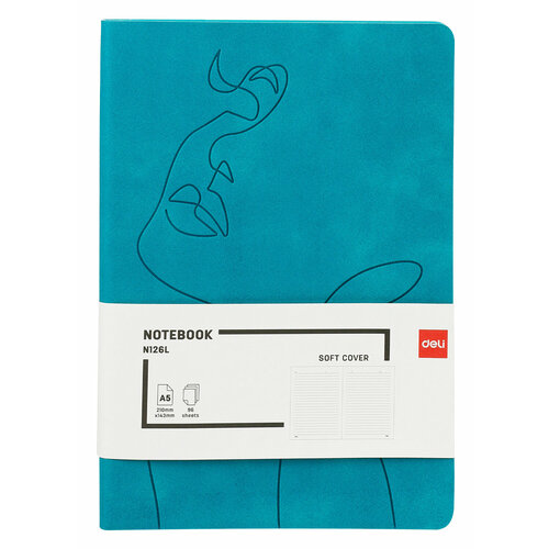 Блокнот Deli EN126LGREEN A5 210х143мм искусст. кожа 96л линейка мягкая обложка бирюзовый