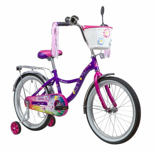 Велосипед NOVATRACK 20 LITTLE GIRLZZ фиолетовый тормоз нож пер корзина зеркало крылья и бага 1224000₽