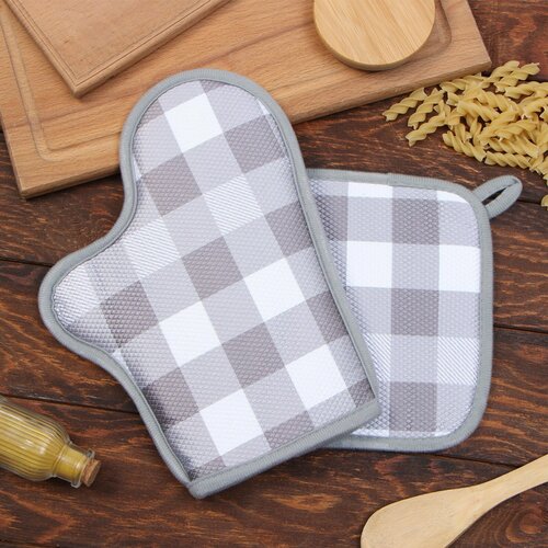 Кух набор 2 пр Этель Клетка прих 20х20 см вареж-прихв 27х20 см100 пэ 572₽