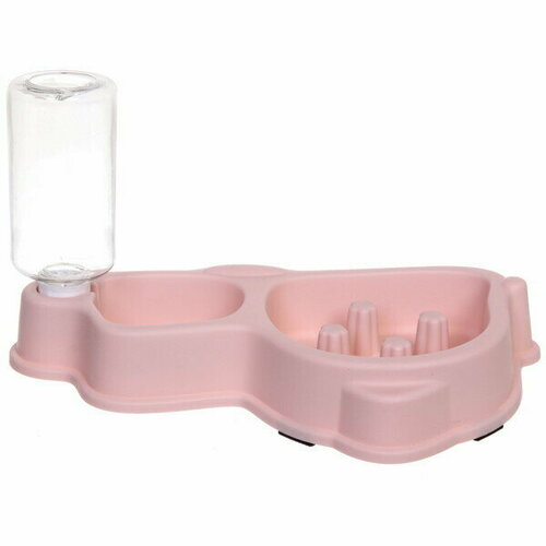 Миска пластиковая для медленного кормления с автопоилкой «Колор-Один дома» 33*18*17,5см 320мл цвет нежно-розовый
