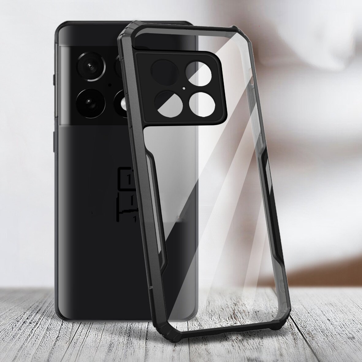 фото Задняя панель-чехол-накладка MyPads «Labbri» для OnePlus 10 Pro из силикона c прозрачной пластиковой задней стенкой с черной окаемкой