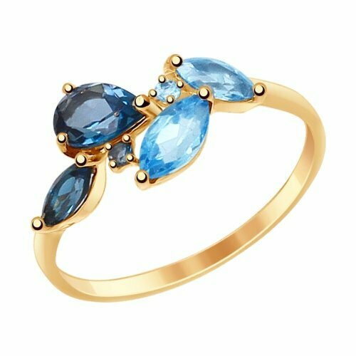 Кольцо Diamant online, золото, 585 проба, фианит, топаз, Лондон топаз, размер 16.5