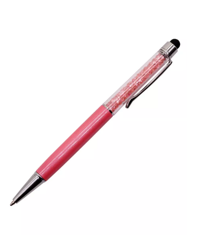 Стилус универсальный 2 в 1+ ручка с кристаллами (розовый)