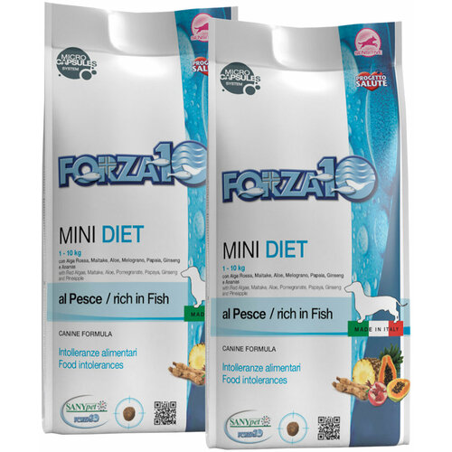 FORZA10 DOG MINI DIET монобелковый для взрослых собак маленьких пород при аллергии с рыбой (0,4 + 0,4 кг)