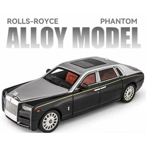 Машинка коллекционная Rolls-Royce Phantom Ролс-Ройс Фантом CheZhi 1:24, открываются двери, капот, багажник, свет, звук, инерционная, черно-серебристый машинка коллекционная rolls royce phantom ролс ройс фантом chezhi 1 24 открываются двери капот багажник свет звук инерционная