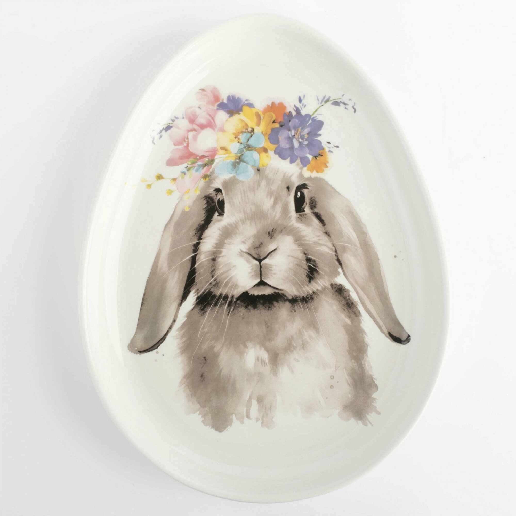 Блюдо 21х16 см керамика белое Яйцо Кролик с цветами Pure Easter