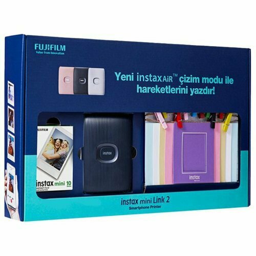 фотопринтер fujifilm instax mini link 2 space blue Принтер моментальной печати фото для смартфонов Fujifilm INSTAX MINI LINK 2 SPACE BLUE BUNDLE BOX