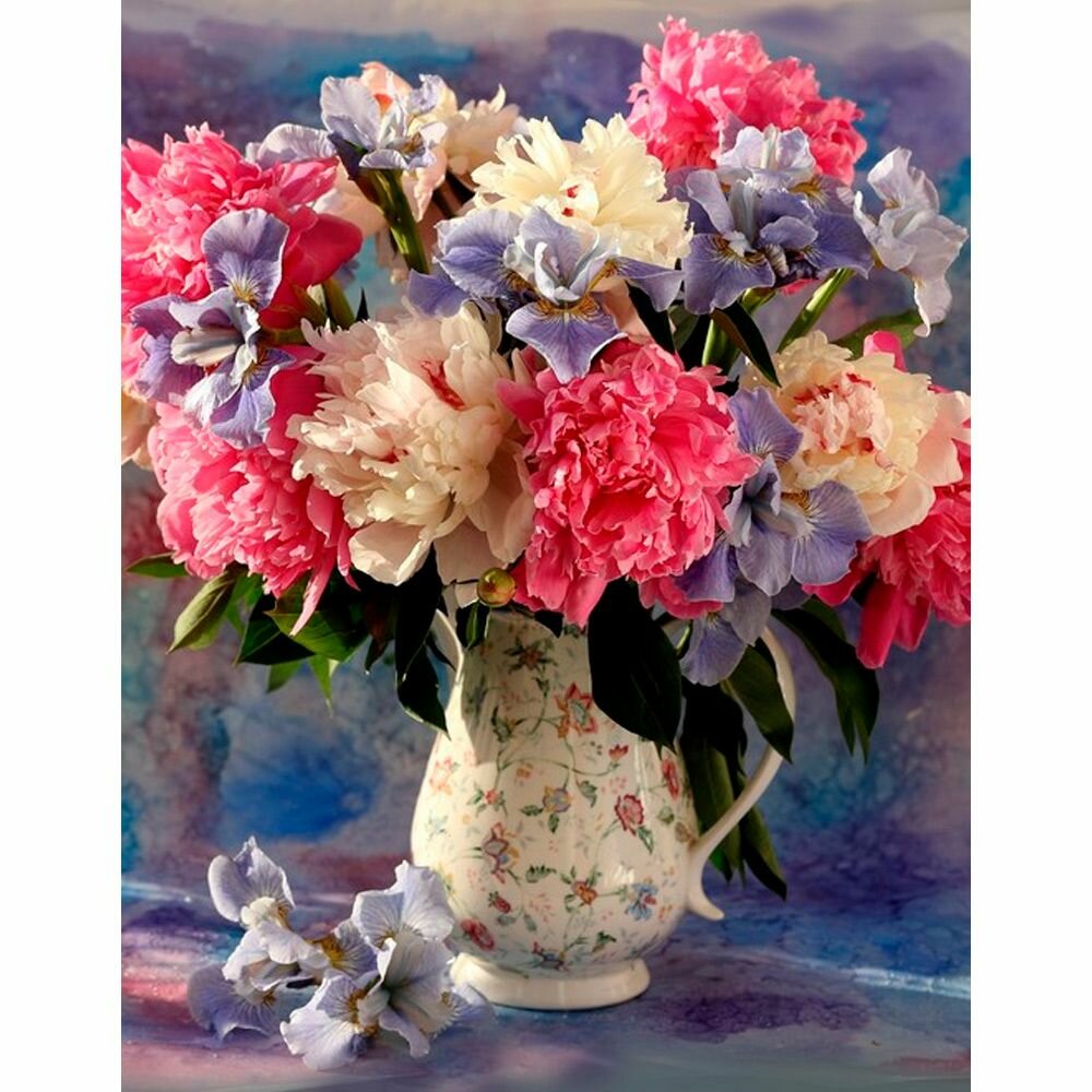 Мозаика Набор для творчества Роспись по холсту 30х40 см Нежный букет в вазе с цветочками ХК-6268