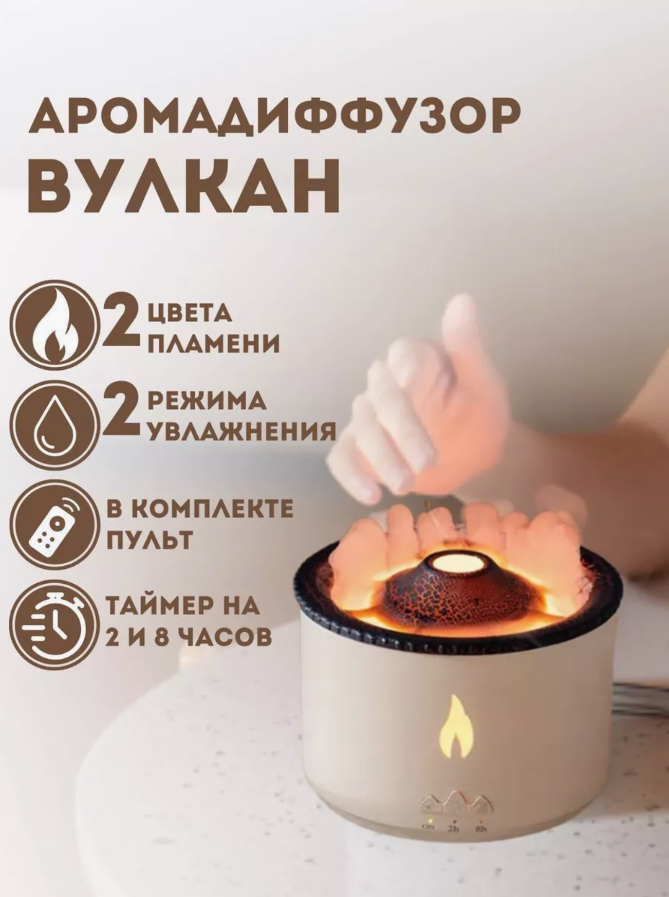 Увлажнитель воздуха для дома H2O/ портативный увлажнитель воздуха/ светодиодный увлажнитель воздуха/ Fire White