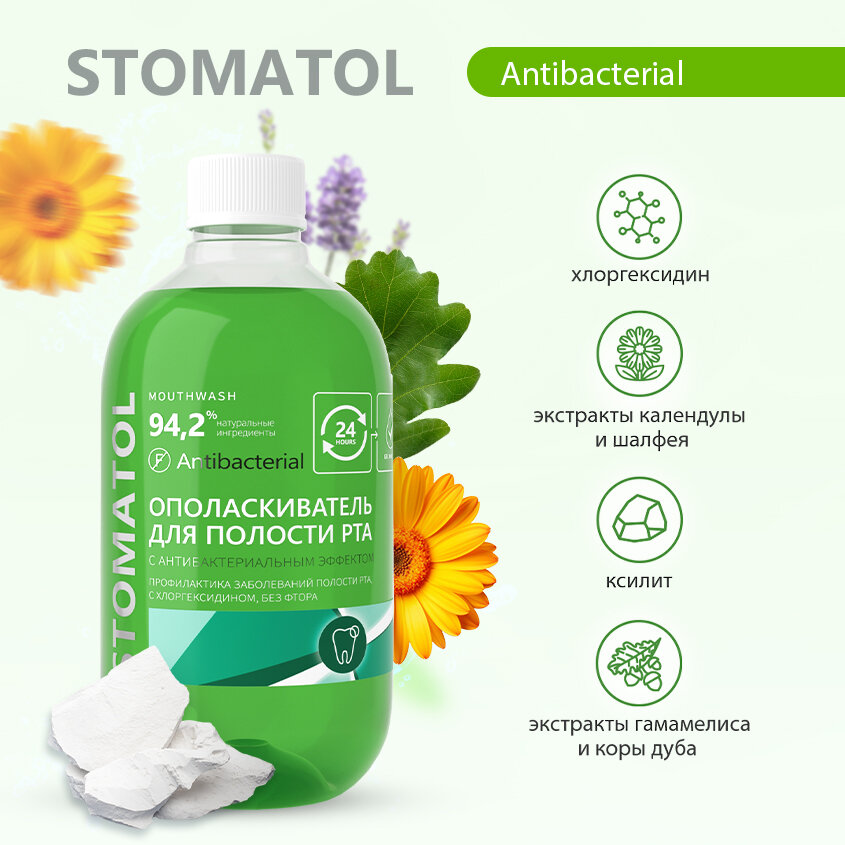 Ополаскиватели Для Полости Рта Ополаскиватель для полости рта STOMATOL Antibacterial антибактериальный с хлоргексидином 500 мл