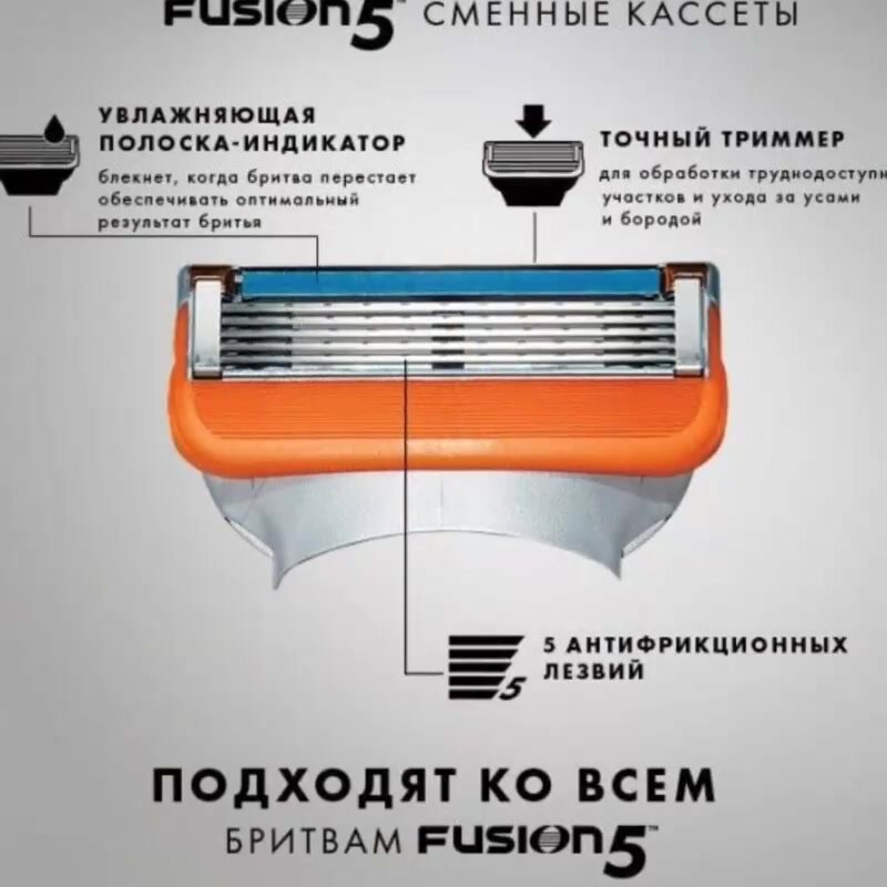 GILLETTE Fusion 5 Сменные кассеты для бритья с 5 лезвиями, мужские, 4 шт — фото 1