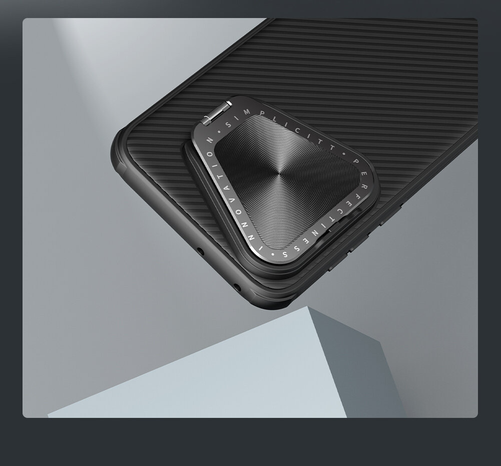 Чехол черного цвета от Nillkin с металлической откидной крышкой для камеры на Huawei P70 Pro (Pura 70 Pro, Pura 70 Pro+), серия CamShield Prop Case — фото 1