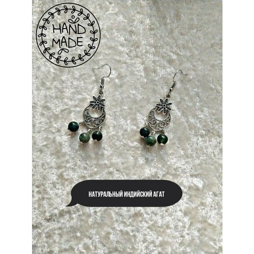 Серьги с подвесками, агат, сине-зеленый