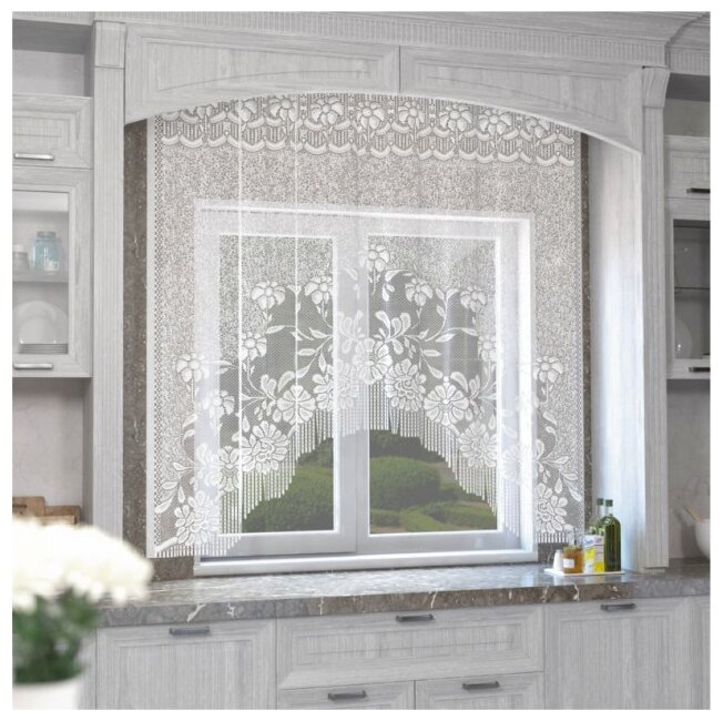 Тюль на кухню без шторной ленты 170х160 см цвет белый 100% полиэстер