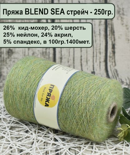 Изображение товара Пряжа BLEND SEA - 26%. кид-мохер, 20% шерсть, 25/24, 5% спандекс, 1400м/100гр. цв.15 зеленый/желтый (вес бобины 250гр.)