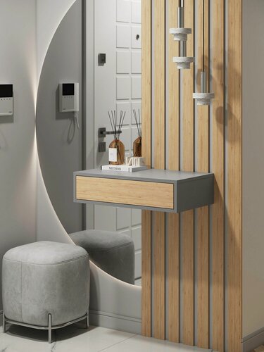 Изображение товара Туалетный столик тёмно-серый и дуб, ящик push-to-open, 60х34х15 см