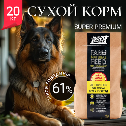 Сухой корм для собак средних и крупных пород Buddy Dinner Gold Line Hypoallergenic супер премиум с говядиной 61% мяса, 20 кг