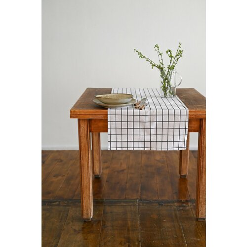 Дорожка сервировочная СУНДУК, льняная, антискользящая, в клетку, 45x150см