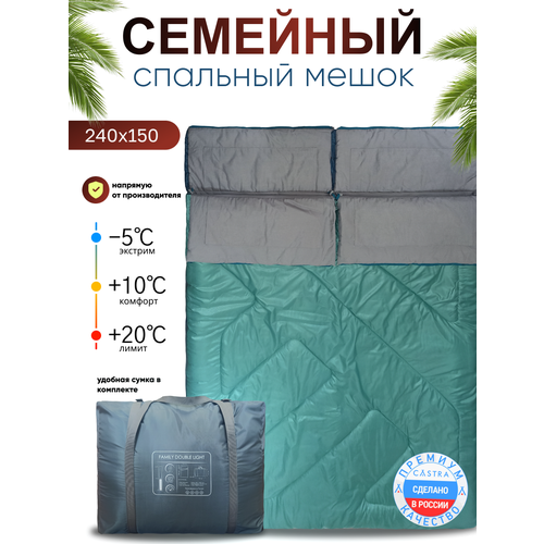 Спальный мешок двухместный Castra с двойной молнией бирюзовый 7260₽