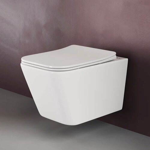 Изображение товара Унитаз подвесной Ceramicanova Metric Rimless CN3007 с микролифтом, безободковый, без бачка, антивсплеск, фарфоровый, белый, глянцевый, прямоугольный, сиденье для унитаза в комплекте