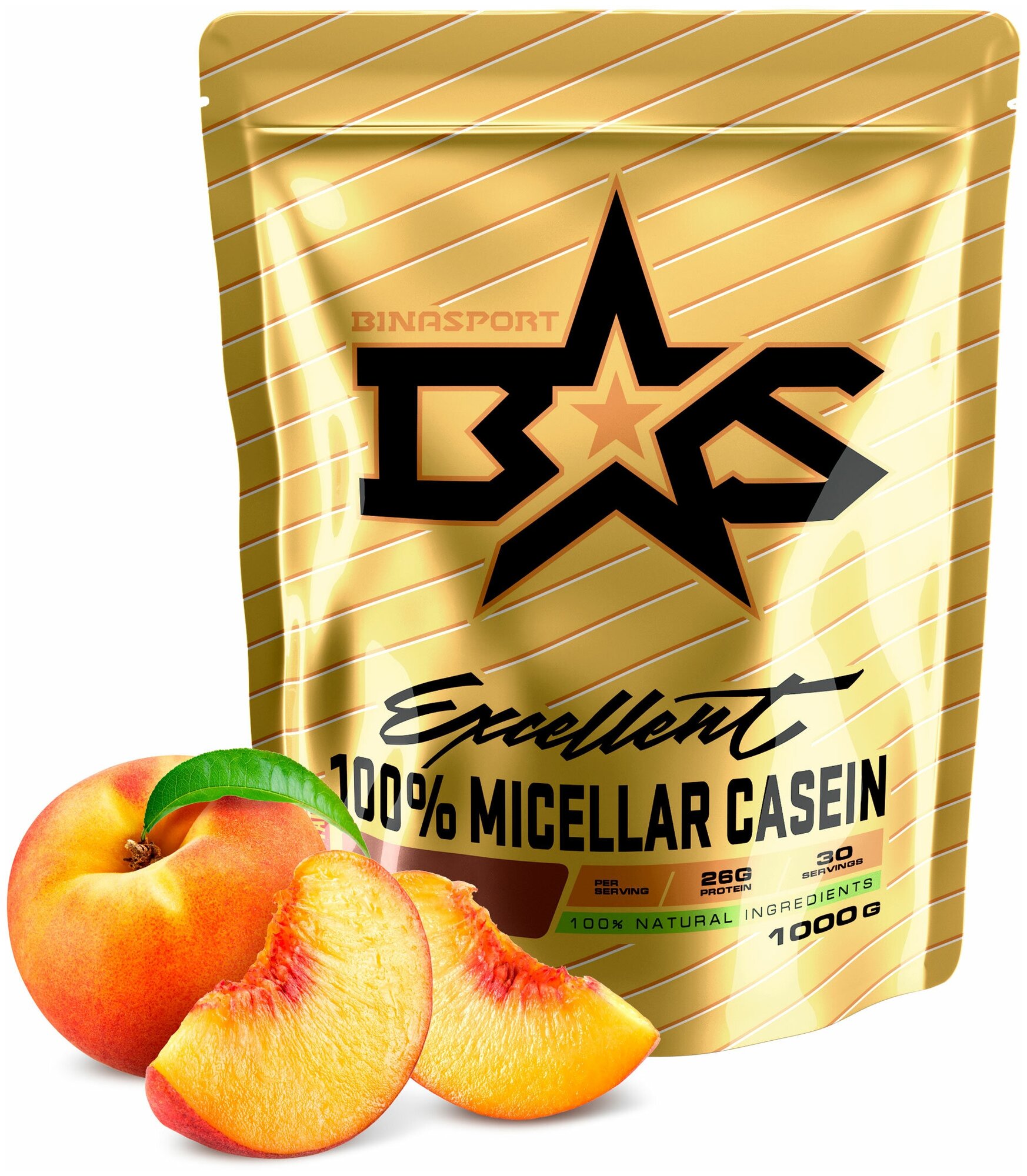 Мицеллярный казеин Binasport "100% Miccellar Casein" 1000 г со вкусом персика