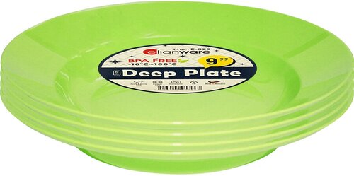 Набор пластиковых тарелок глубокие, цвет зеленый, 22,8 см, 4 шт