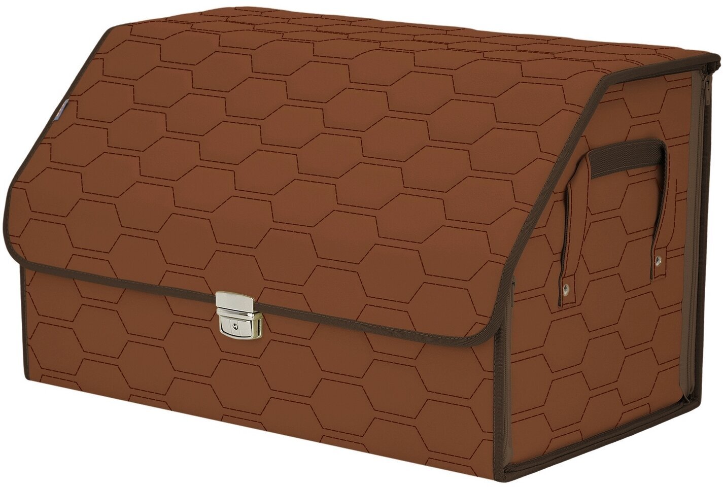 Органайзер-саквояж в багажник "Союз Премиум" (размер XL). Цвет: светло-коричневый с коричневой прострочкой Соты.