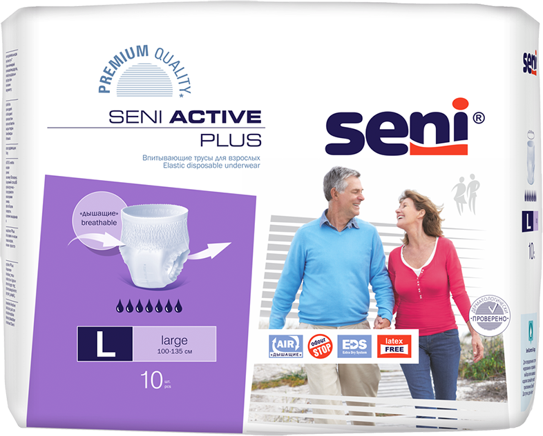 Seni Active Plus, трусы впитывающие (L), 10 шт.