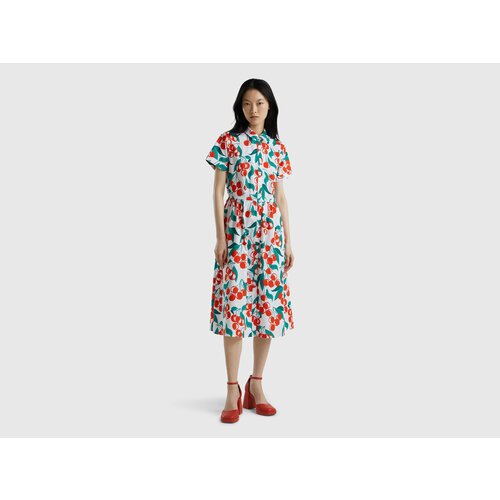 Платье-рубашка UNITED COLORS OF BENETTON, хлопок, полуприлегающее, миди, размер XL, мультиколор