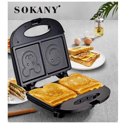Электрическая вафельница с рисункомSK-122750 Втсэндвичницасмайл бутербродызащита от перегревачерный 185000₽