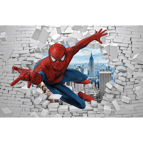 Моющиеся виниловые фотообои Человек-паук. Сквозь стену 3D детские, 400х260 см
