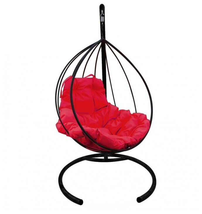 Подвесное кресло M-Group капля без ротанга чёрное, красная подушка - фотография № 2