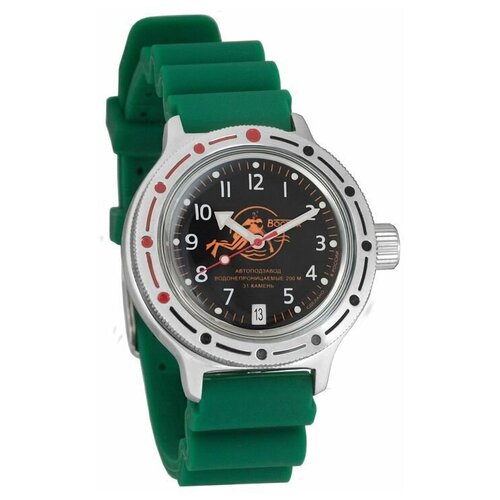 фото Часы мужские механические восток амфибия 420380 с автоподзаводом (резина зеленая)