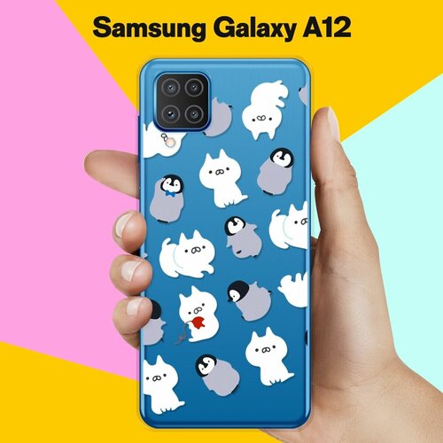 Силиконовый чехол Котики и пингвины на Samsung Galaxy A12 силиконовый чехол котики на samsung galaxy a12