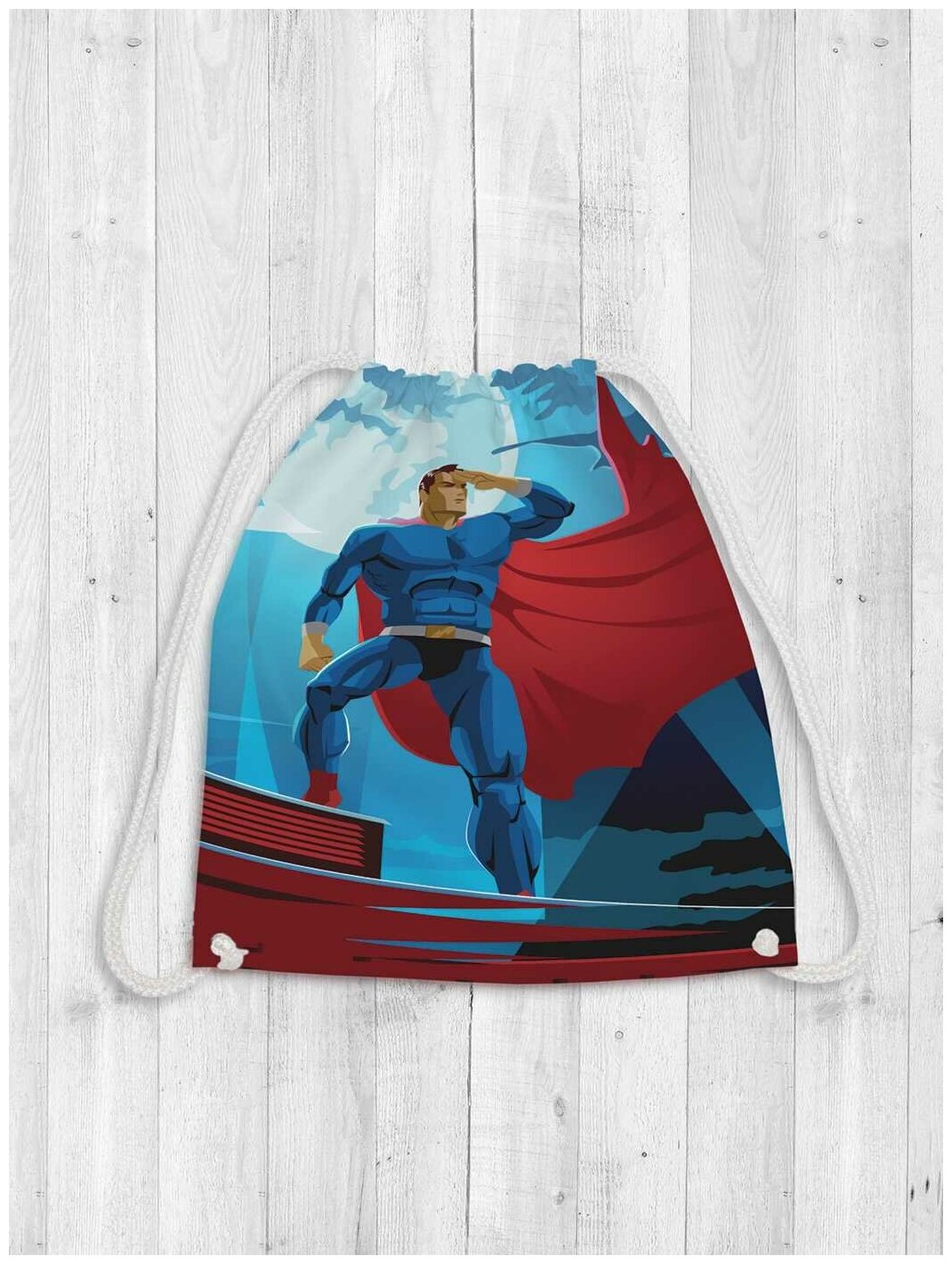 Сумка рюкзак-мешок JoyArty "Супермен в прожекторах" для обуви и вещей, 38x40 см