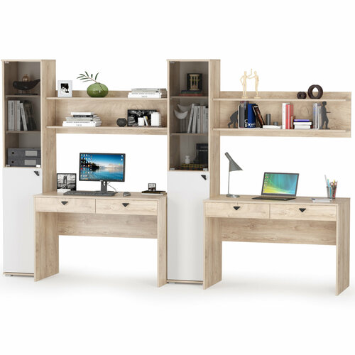 Компьютерный стол письменный для дома с надстройкой с полками 308см дуб эндгрейн элегантный/МДФ милк рикамо софт - НЖ0754